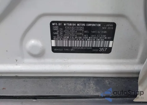 2019 Mitsubishi Outlander Sport 2.0 Es из США, поврежденный, VIN JA4AR3AU8KU016045